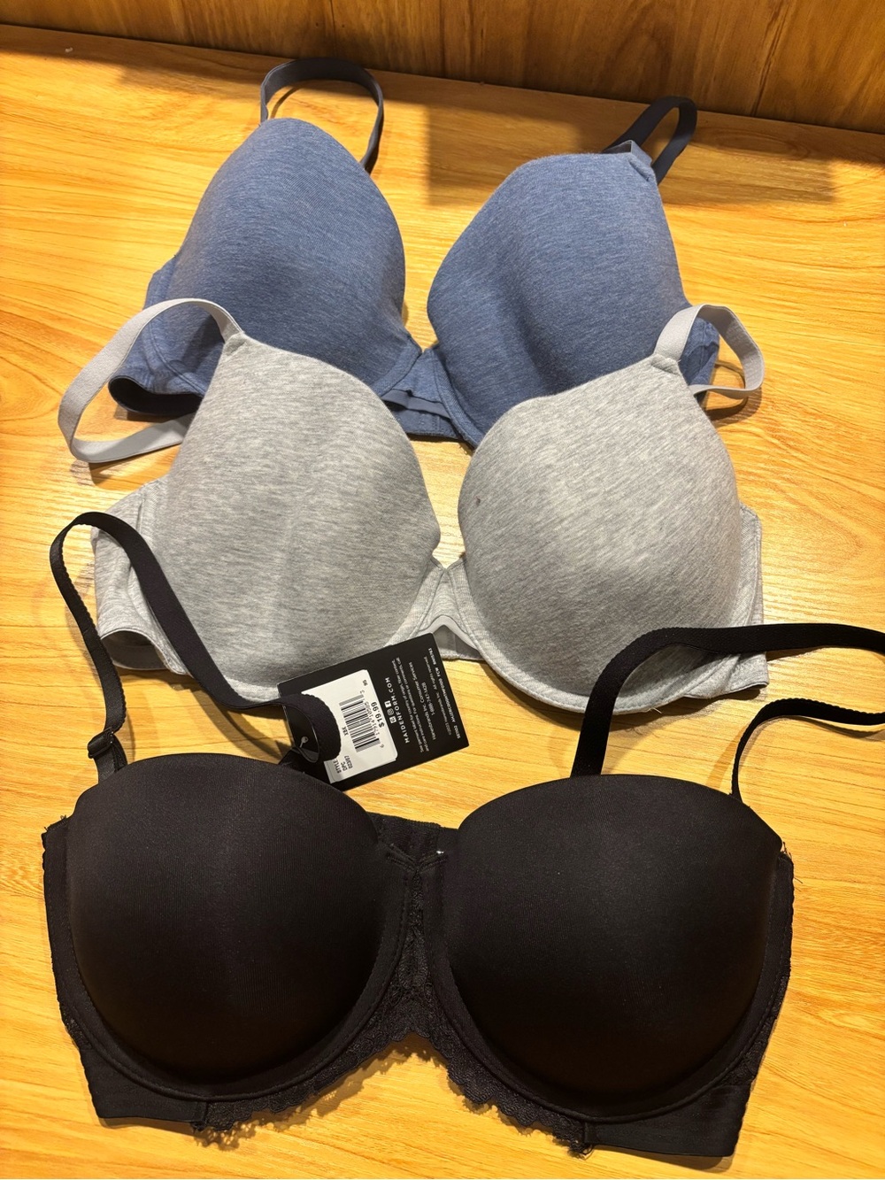 Auden 3-Pack T-Shirt Bras in Denim Blue, Heather Gray & Black
